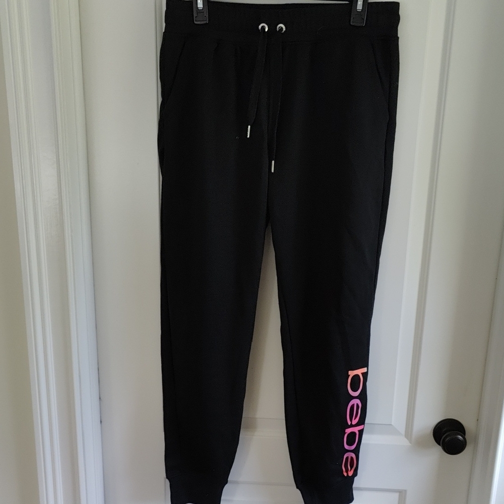bebe Black Joggers with Pink Logo - Kids Sweatpants